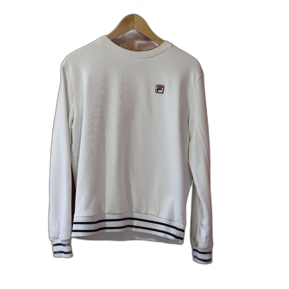 Fila White Crewneck Sweater with Black Stripes Womens Medium
